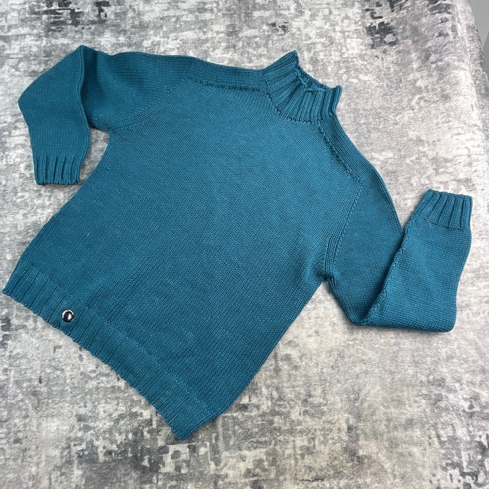 Sheep Inc Women Large Sweater Ultra Fine Merino Wool Turtle Neck Teal Blue Solid